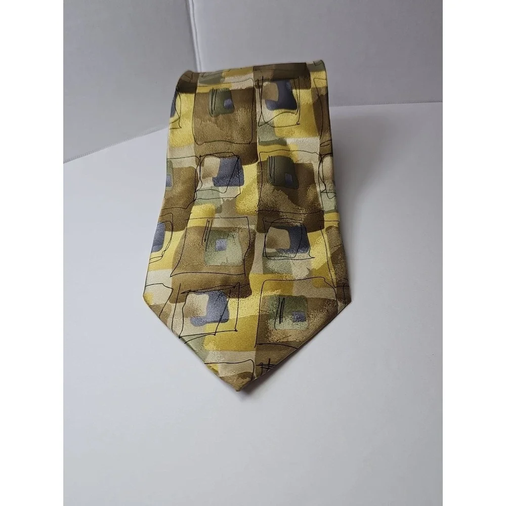 J.Garcia Mens Tie Green Multicolor Abstract Art‎ Squares Geometric Jerry Garcia